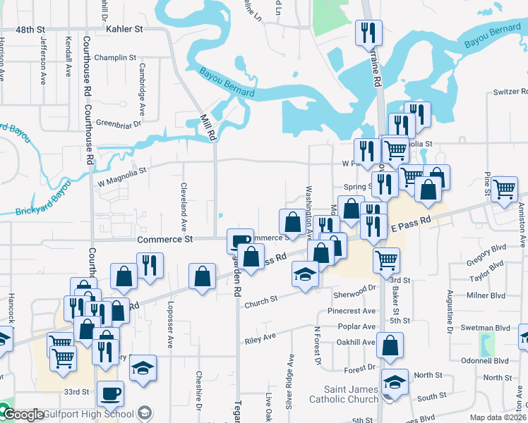 map of restaurants, bars, coffee shops, grocery stores, and more near 920 Singley Avenue in Gulfport