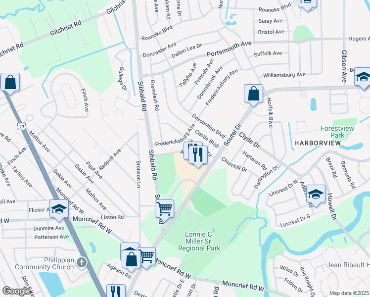 map of restaurants, bars, coffee shops, grocery stores, and more near 5203 Archery Avenue in Jacksonville
