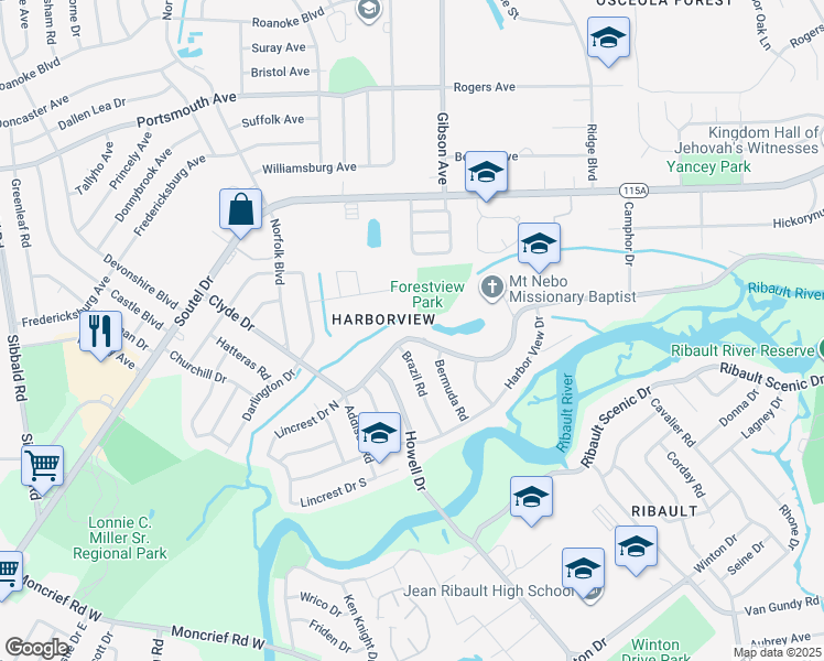 map of restaurants, bars, coffee shops, grocery stores, and more near 4313 Clyde Drive in Jacksonville
