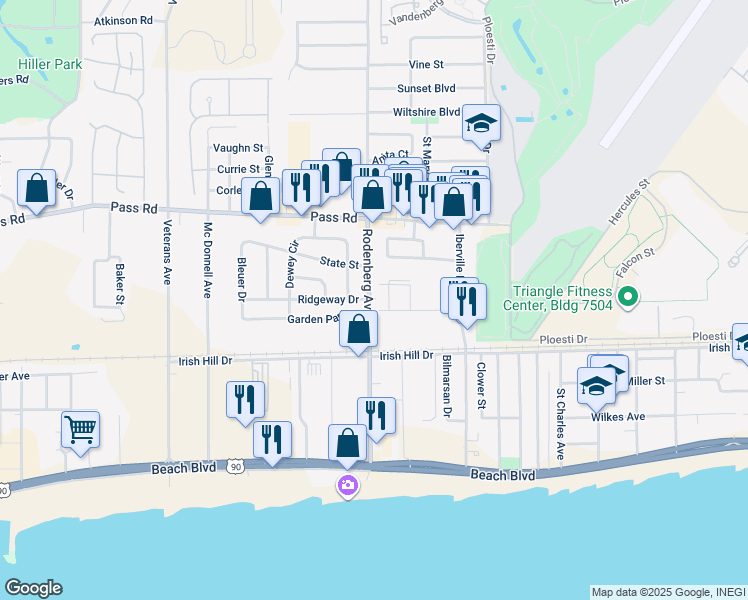 map of restaurants, bars, coffee shops, grocery stores, and more near 1662-1698 Carrol Dr in Biloxi