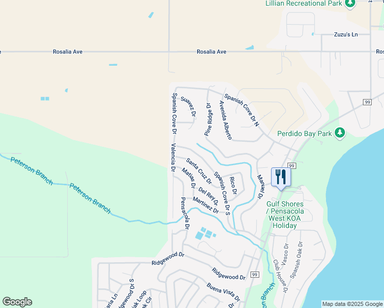 map of restaurants, bars, coffee shops, grocery stores, and more near 1747 South Spanish Cove Drive in Baldwin