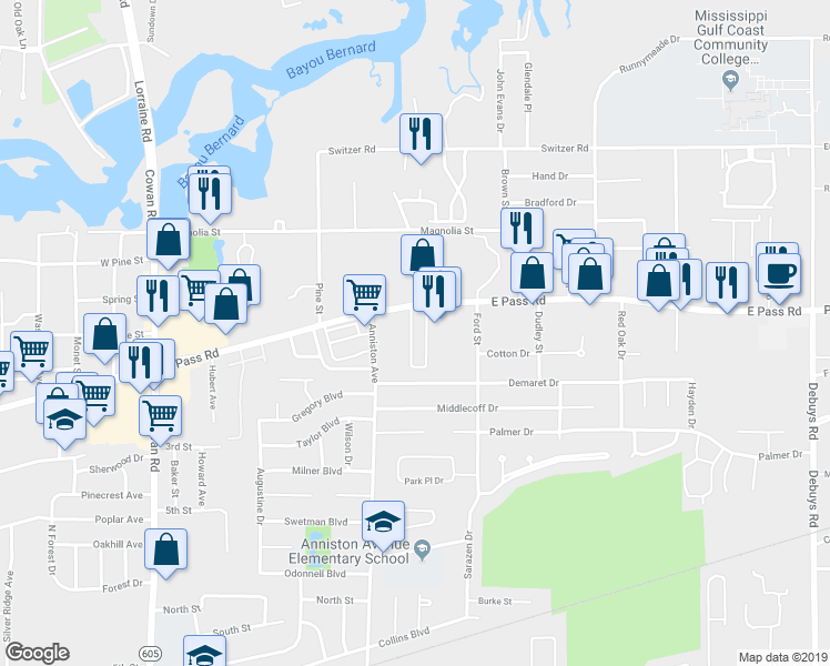 map of restaurants, bars, coffee shops, grocery stores, and more near 1334 Tropical Cove in Gulfport