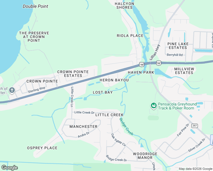 map of restaurants, bars, coffee shops, grocery stores, and more near 1312 Heron Inlet in Pensacola
