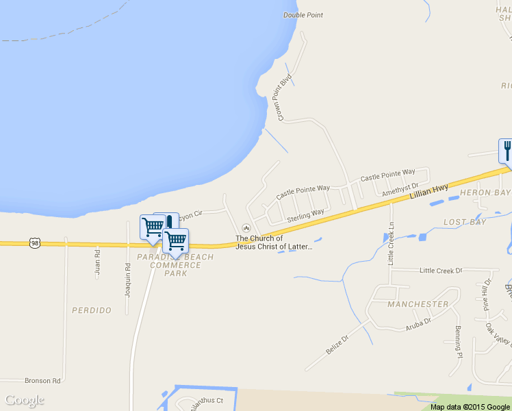 map of restaurants, bars, coffee shops, grocery stores, and more near 1307 Treasure Court in Pensacola