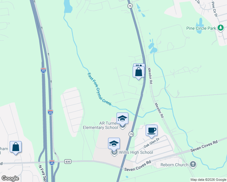map of restaurants, bars, coffee shops, grocery stores, and more near Unnamed Road in Willis