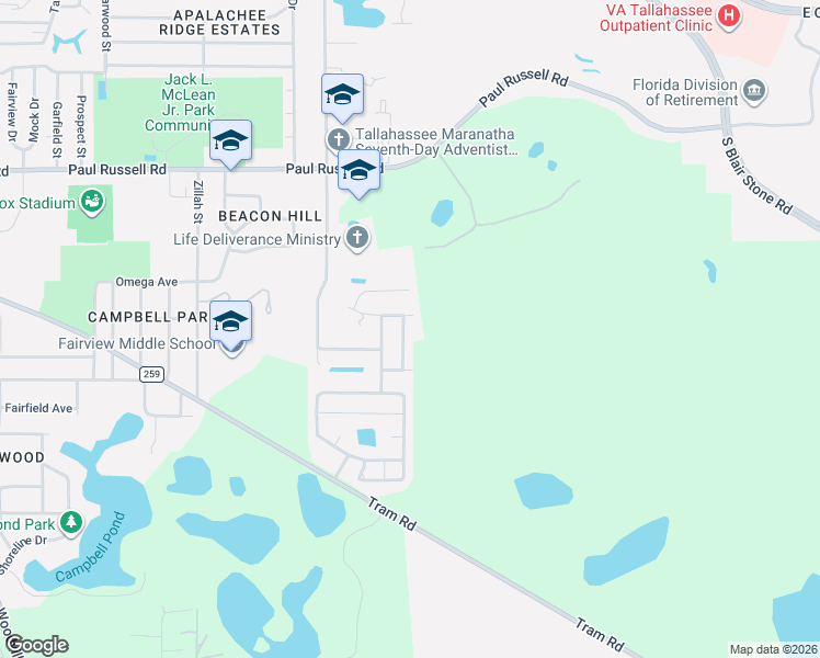 map of restaurants, bars, coffee shops, grocery stores, and more near 976 Beaver Creek Way in Tallahassee