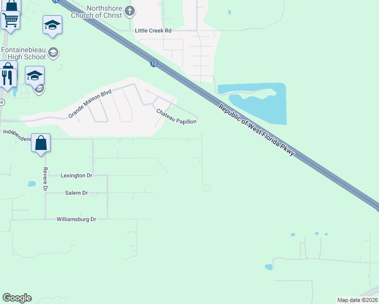 map of restaurants, bars, coffee shops, grocery stores, and more near 416 Independence Drive in Mandeville