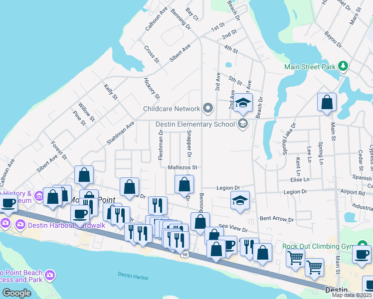 map of restaurants, bars, coffee shops, grocery stores, and more near 434 Snapper Drive in Destin