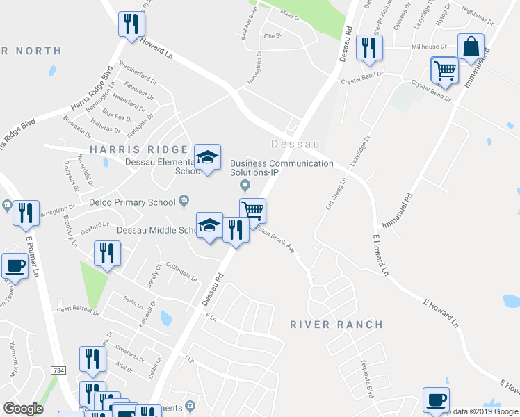 map of restaurants, bars, coffee shops, grocery stores, and more near in Austin