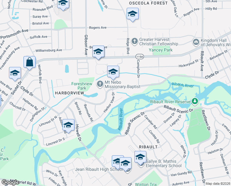 map of restaurants, bars, coffee shops, grocery stores, and more near 3806 Harbor View Drive in Jacksonville