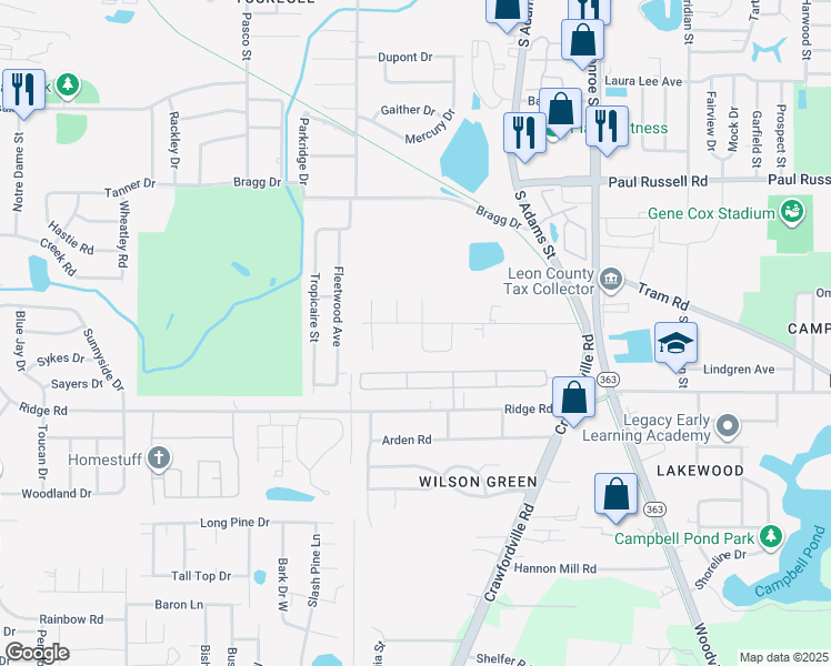 map of restaurants, bars, coffee shops, grocery stores, and more near 213 4 Points Way in Tallahassee