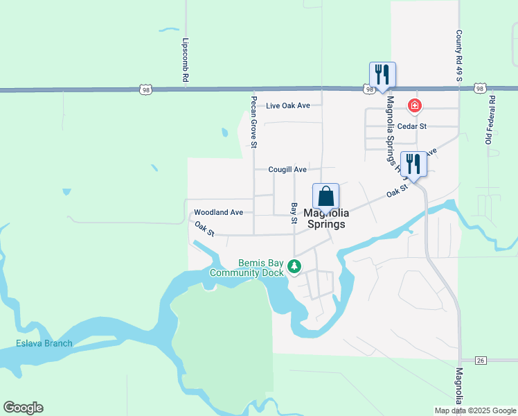 map of restaurants, bars, coffee shops, grocery stores, and more near 12085 Twin Oaks Dr in Magnolia Springs