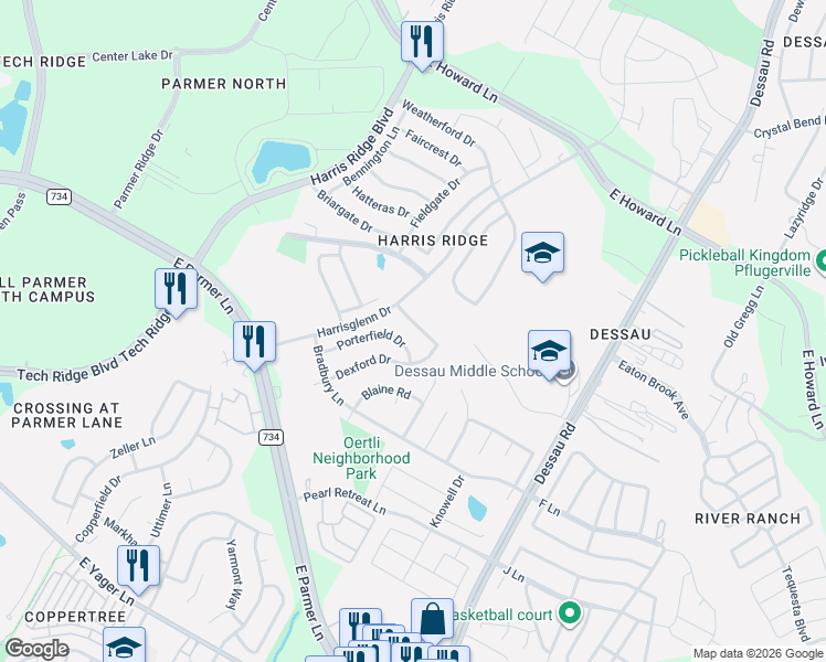 map of restaurants, bars, coffee shops, grocery stores, and more near 12921 Latchwood Lane in Austin