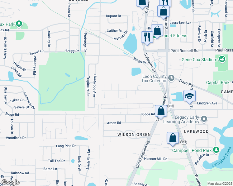 map of restaurants, bars, coffee shops, grocery stores, and more near 213 4 Points Way in Tallahassee