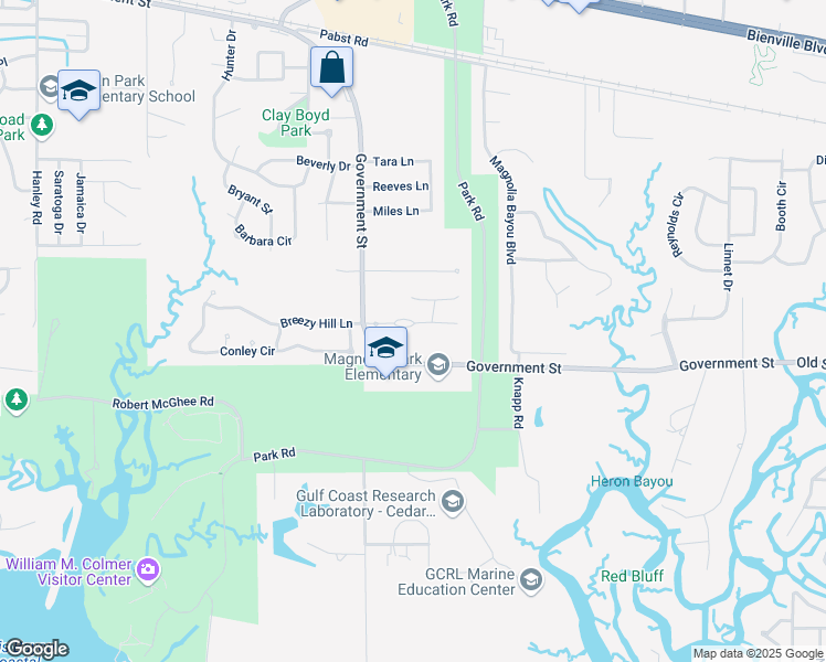 map of restaurants, bars, coffee shops, grocery stores, and more near 2513 Promenade Boulevard in Ocean Springs