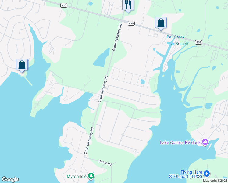 map of restaurants, bars, coffee shops, grocery stores, and more near 10876 South Lake Mist Lane in Willis