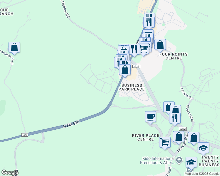 map of restaurants, bars, coffee shops, grocery stores, and more near 6708 North FM 620 in Austin
