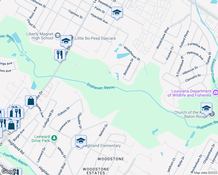 map of restaurants, bars, coffee shops, grocery stores, and more near 1762 Eddie Robinson Sr Drive in Baton Rouge
