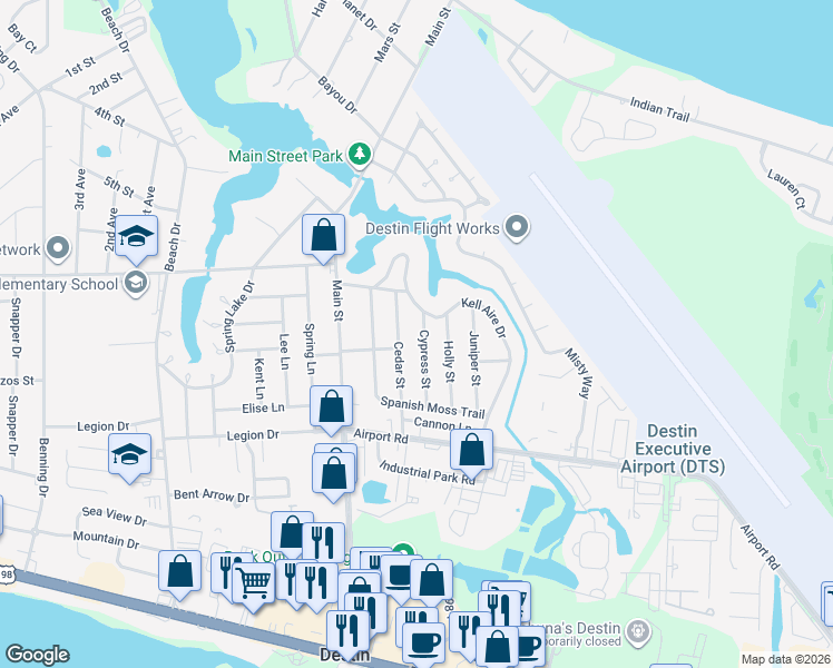 map of restaurants, bars, coffee shops, grocery stores, and more near 321 Cypress Street in Destin