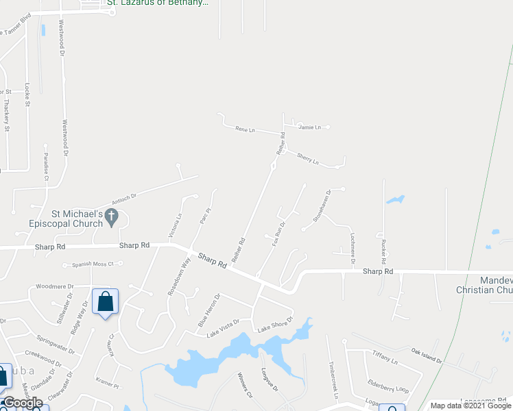 map of restaurants, bars, coffee shops, grocery stores, and more near 139 Reiher Road in Mandeville