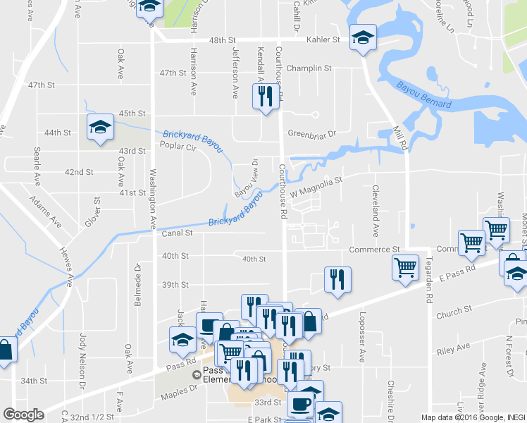 map of restaurants, bars, coffee shops, grocery stores, and more near 1017 Courthouse Road in Gulfport
