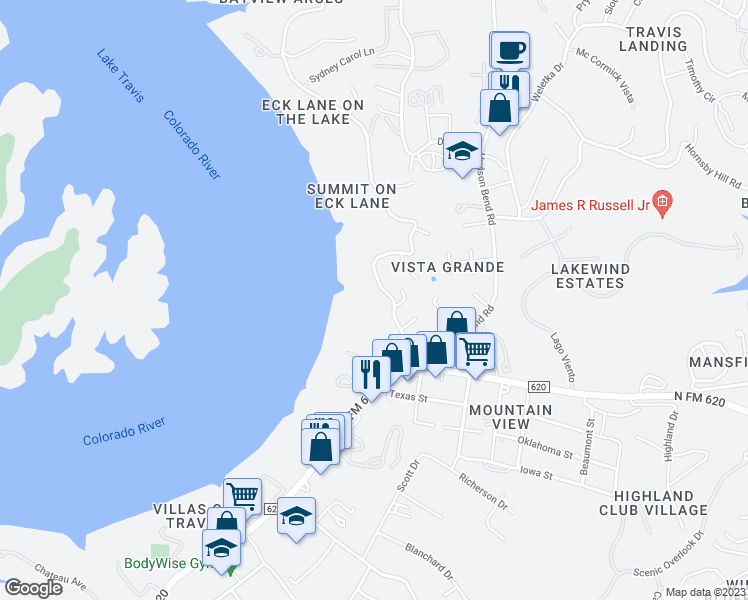 map of restaurants, bars, coffee shops, grocery stores, and more near 3812 Eck Lane in Austin