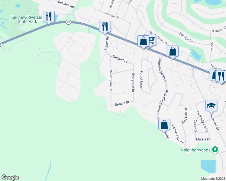 map of restaurants, bars, coffee shops, grocery stores, and more near 206 Willow Circle in Mandeville