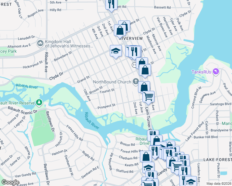 map of restaurants, bars, coffee shops, grocery stores, and more near 8755 4th Avenue in Jacksonville