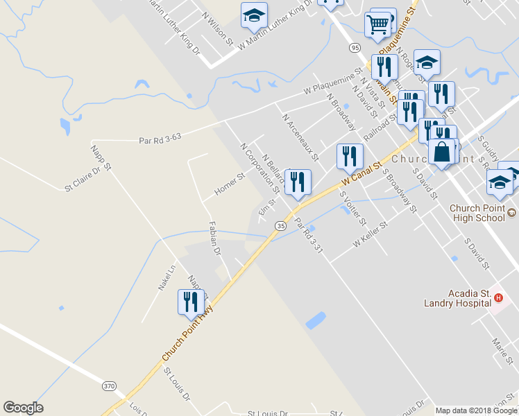 map of restaurants, bars, coffee shops, grocery stores, and more near 822 Elm Street in Church Point