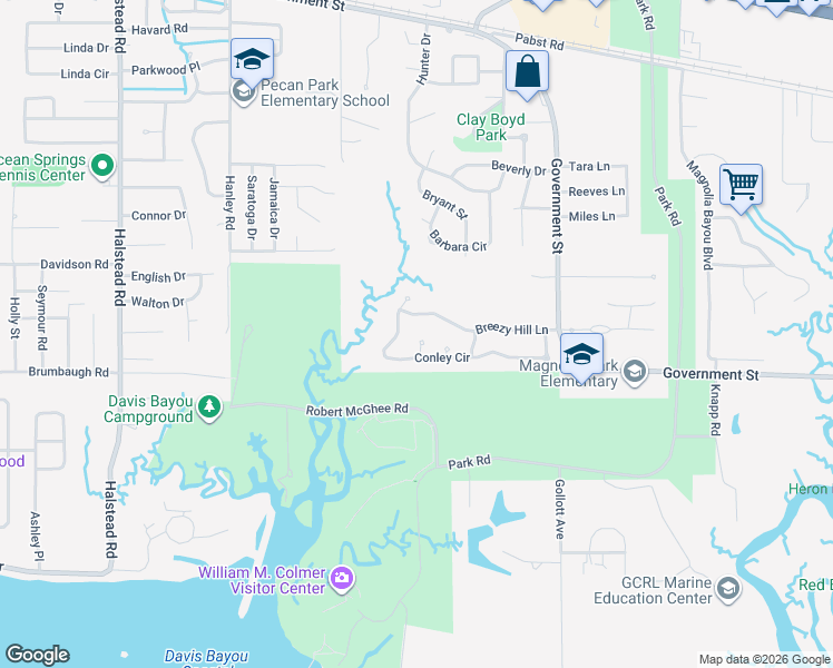 map of restaurants, bars, coffee shops, grocery stores, and more near 1004 Harbor Cove in Ocean Springs