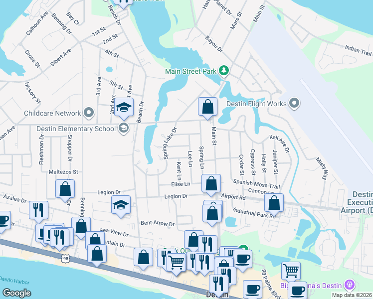 map of restaurants, bars, coffee shops, grocery stores, and more near 706 Swan Lane in Destin