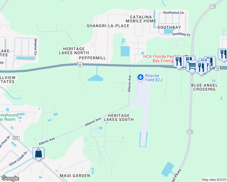 map of restaurants, bars, coffee shops, grocery stores, and more near 9742 Harbour Place in Pensacola