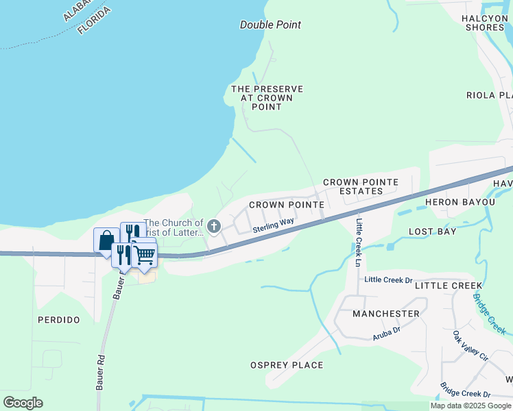 map of restaurants, bars, coffee shops, grocery stores, and more near 1001 Jamie Drive in Pensacola