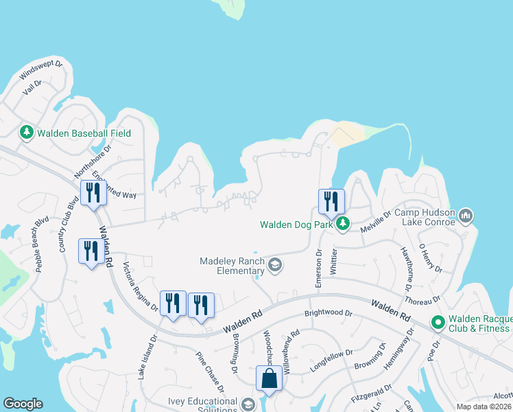 map of restaurants, bars, coffee shops, grocery stores, and more near 54 Lake Estates Drive in Montgomery