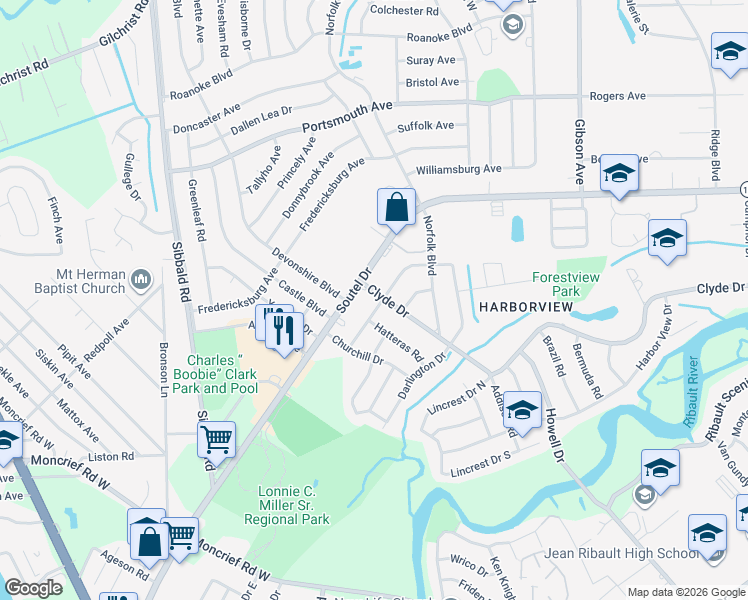 map of restaurants, bars, coffee shops, grocery stores, and more near 4872 Clyde Drive in Jacksonville