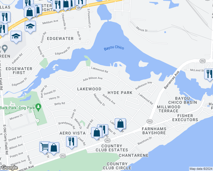 map of restaurants, bars, coffee shops, grocery stores, and more near 206 Hermey Avenue in Pensacola