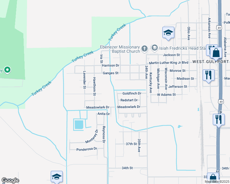 map of restaurants, bars, coffee shops, grocery stores, and more near 4607 Heron Street in Gulfport