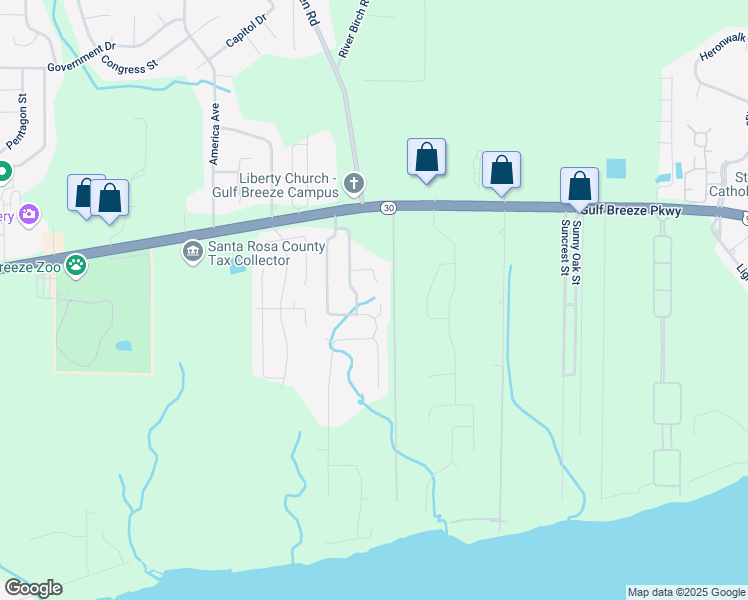 map of restaurants, bars, coffee shops, grocery stores, and more near 1709 Antibes Circle in Gulf Breeze