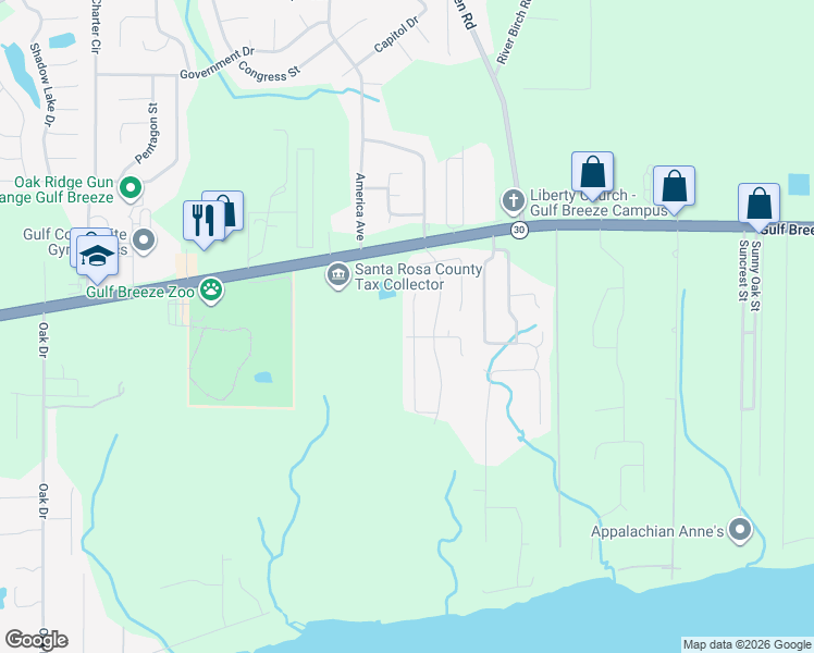 map of restaurants, bars, coffee shops, grocery stores, and more near 1765 Waterford Sound Boulevard in Gulf Breeze