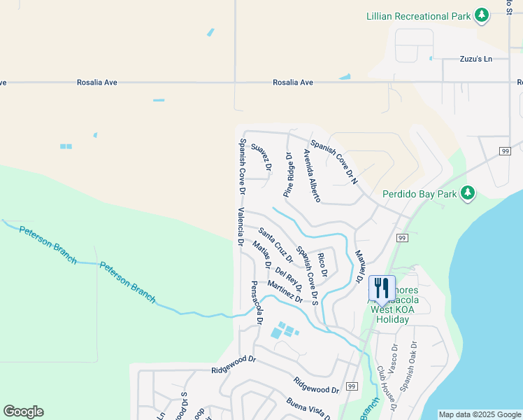 map of restaurants, bars, coffee shops, grocery stores, and more near 1747 Spanish Cove Drive South in Lillian