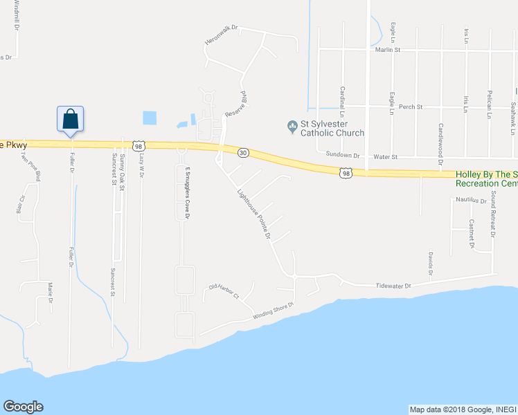 map of restaurants, bars, coffee shops, grocery stores, and more near 6452 Sandkey Cove in Gulf Breeze