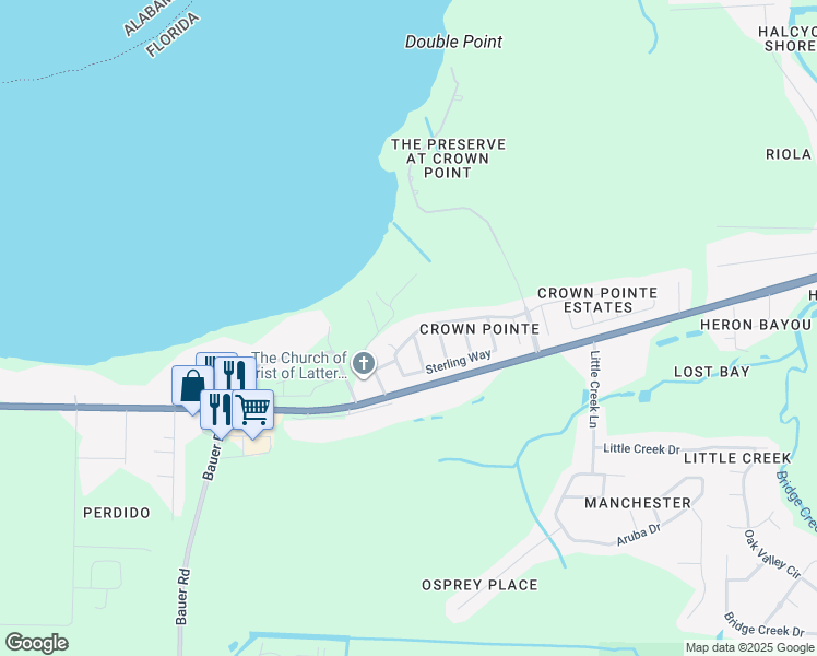 map of restaurants, bars, coffee shops, grocery stores, and more near 8076 Castle Pointe Way in Pensacola