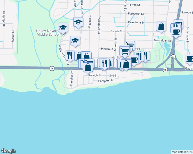 map of restaurants, bars, coffee shops, grocery stores, and more near 1810-1816 Winston Avenue in Navarre