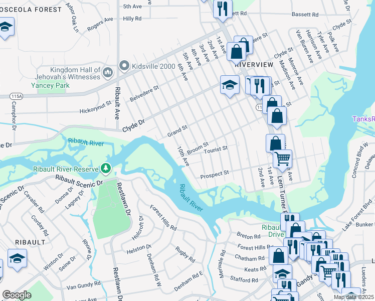 map of restaurants, bars, coffee shops, grocery stores, and more near 8904 9th Avenue in Jacksonville