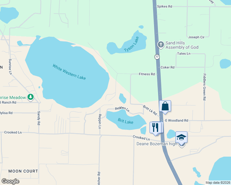 map of restaurants, bars, coffee shops, grocery stores, and more near Reppen Lane in Bay County