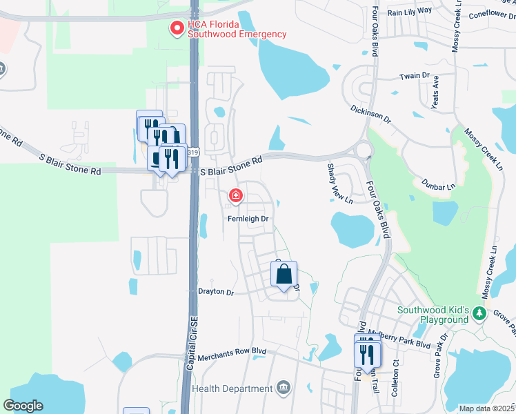 map of restaurants, bars, coffee shops, grocery stores, and more near 2113 Merrifield Lane in Tallahassee