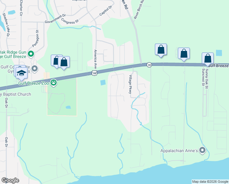 map of restaurants, bars, coffee shops, grocery stores, and more near 1765 Waterford Sound Boulevard in Gulf Breeze