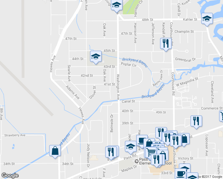 map of restaurants, bars, coffee shops, grocery stores, and more near 4010 Oak Avenue in Gulfport
