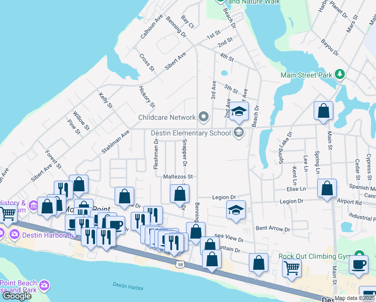 map of restaurants, bars, coffee shops, grocery stores, and more near 434 Snapper Drive in Destin