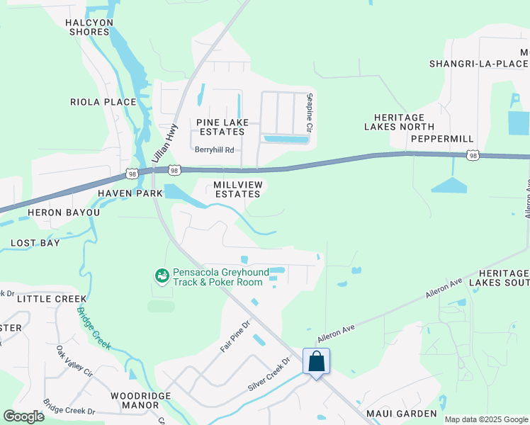 map of restaurants, bars, coffee shops, grocery stores, and more near 754 Bucksaw Drive in Pensacola